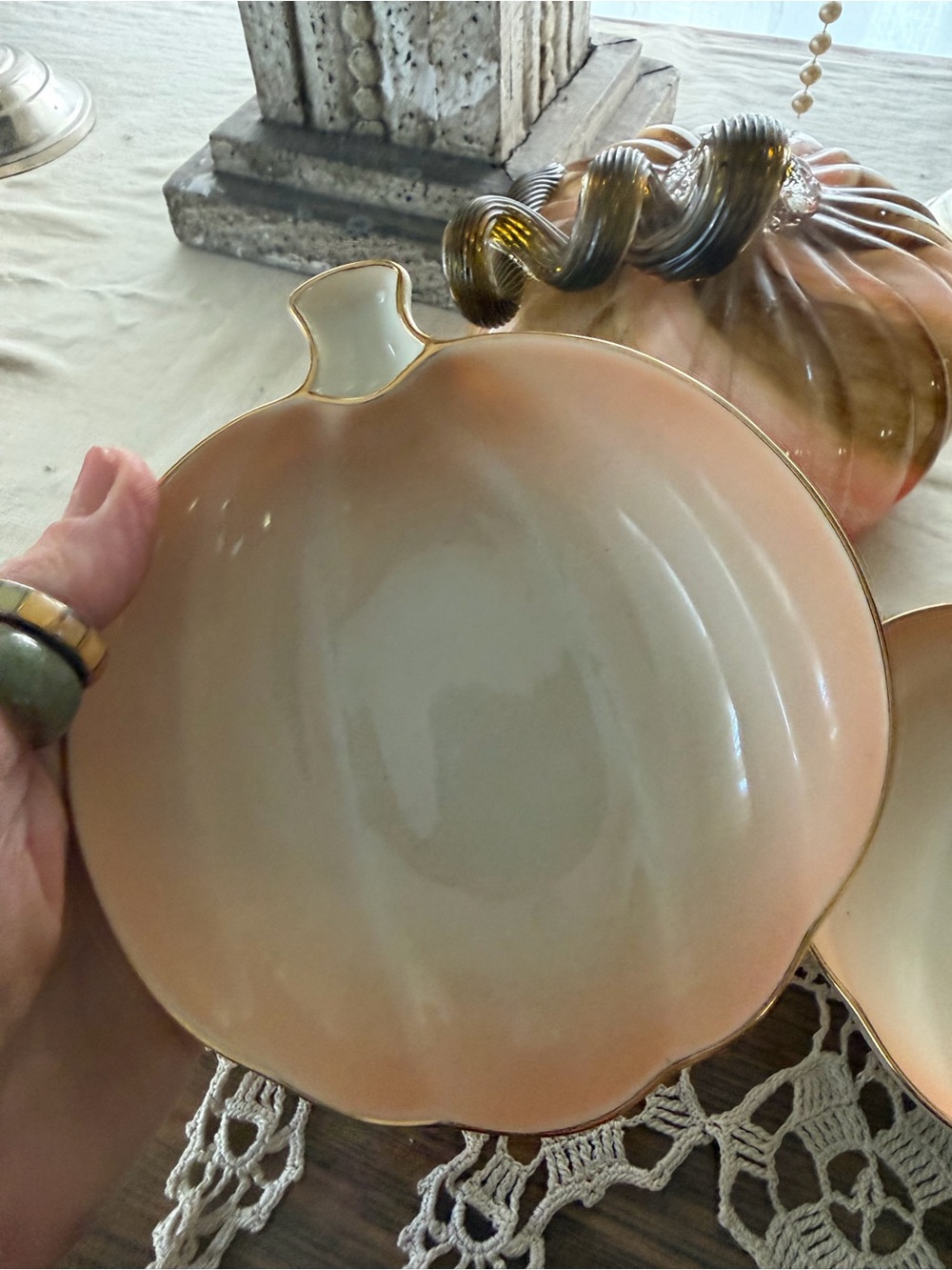 Vintage Lenox Gold-Rim Fall Pumpkin Bowls - Picture 3 of 5